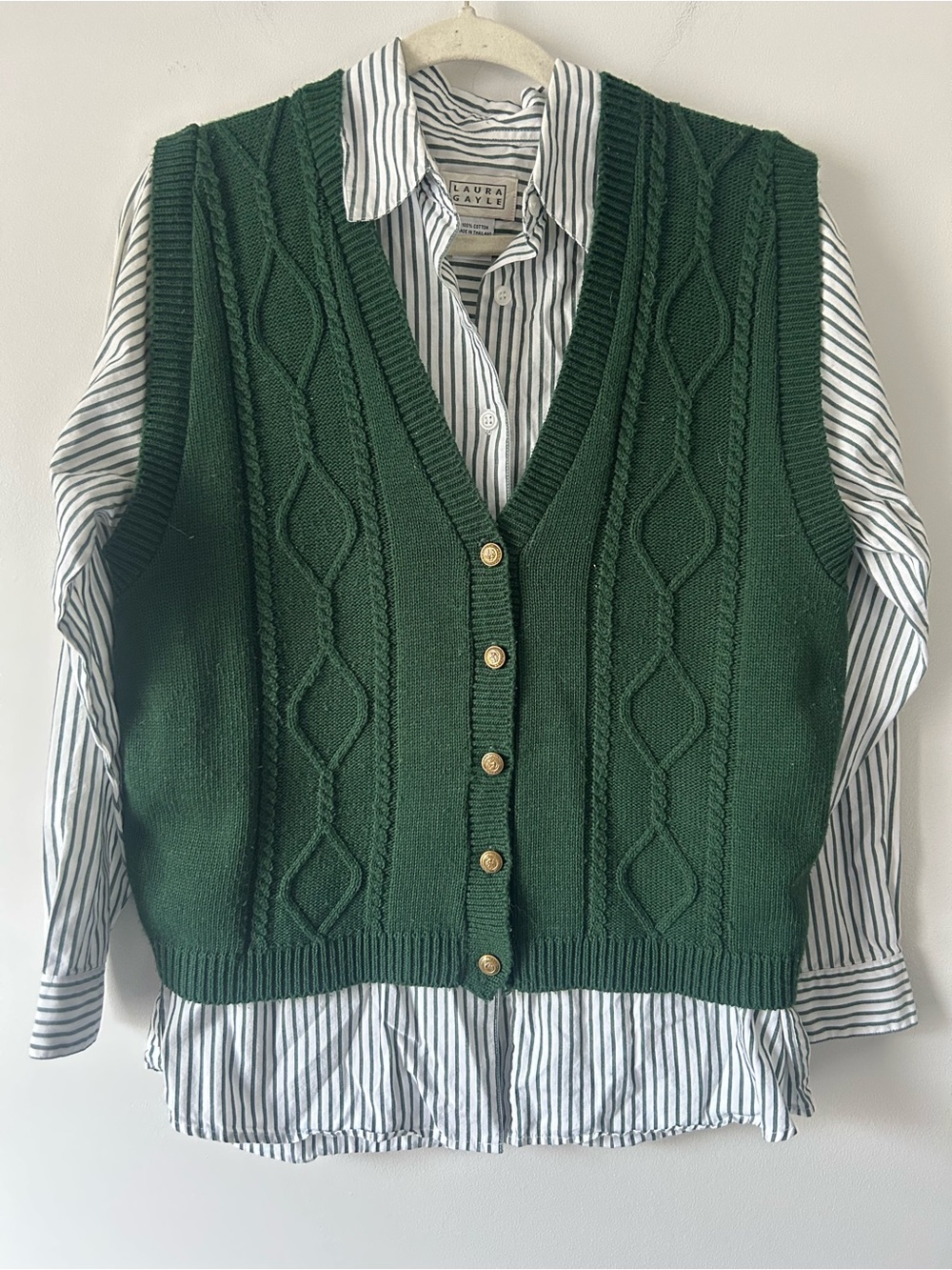 VTG Laura Gayle cotton button front shirt and matching sweater vest set L